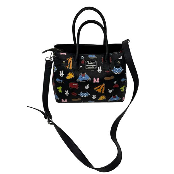 Disney Loungefly Sensational 6 Black Satchel Purse Mickey Mouse And Friends - Picture 1 of 16